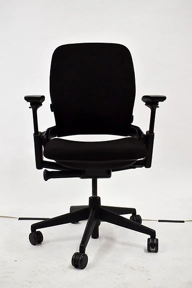Refurbished Steelcase Leap V2 ergonomic office chair in black fabric, front view, EChairs Global New York